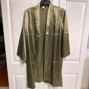 Silk Satin Robe Wedding Bride Bridesmaid Kimono Dressing Gown SIZE M Green NEW